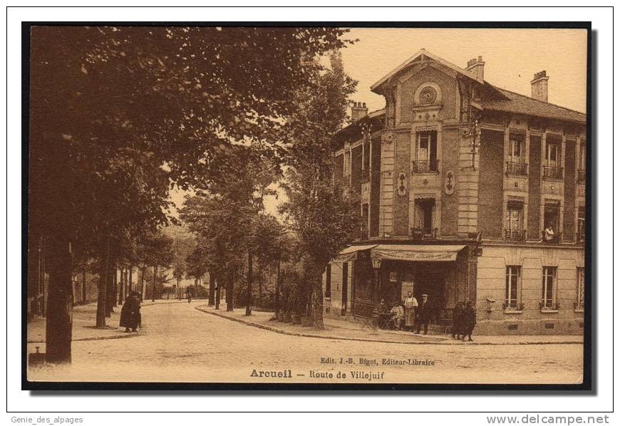 94 ARCUEIL-CACHAN,  Route De Villejuif, Bistrot Croix D'Arcueil, Animée, Ed Bigot, Dos Vierge - Arcueil