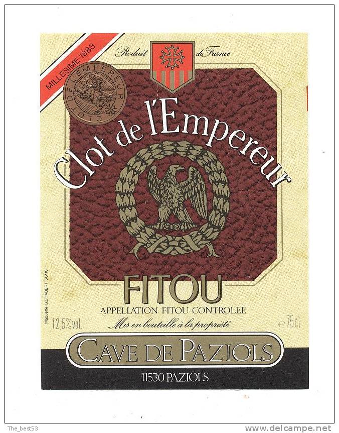 Etiquettes De Vin FItou 1983  -  Clos De L´Empereur  - Thème Napoléon -  Cave De Paziols (11) - Emperadores, Reyes, Reinas, Y Príncipes
