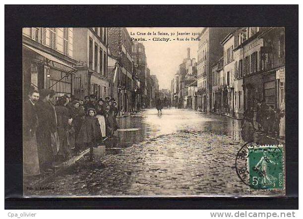 92 CLICHY Inondations 01-1910, Rue De Paris, Très Animée, Beau Plan, Ed Le Gueut, Crue De La Seine, 1910 - Clichy