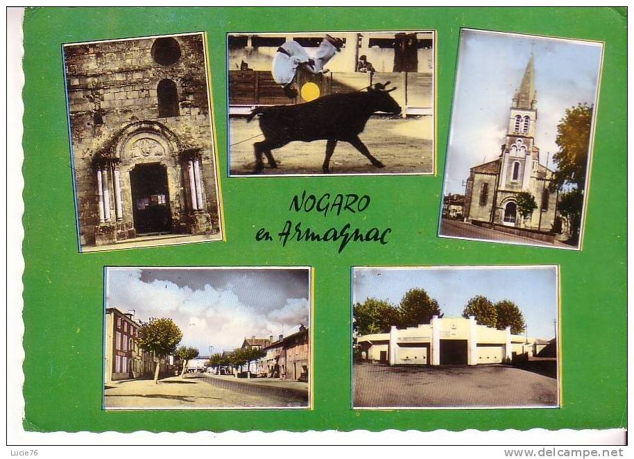 NOGARO EN ARMAGNAC -  5 Vues : Place Jeanne D´Arc, Les Arènes, L´Eglise, Courses Landaises, Porte De L´Eglise - N° 7 - Nogaro