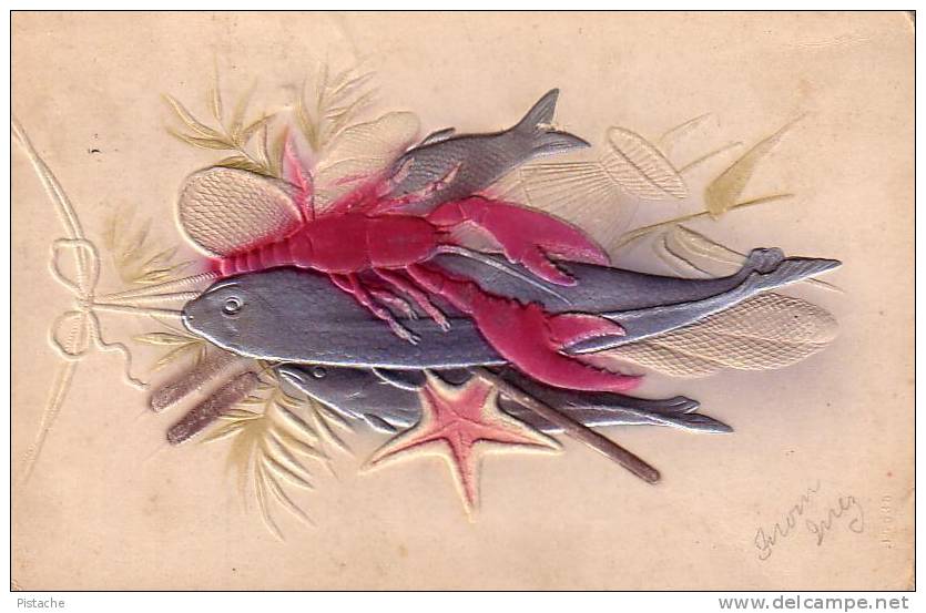 Vers 1910 - Poisson Homard Fish Lobster - Gaufrée Embossed - Circulée USA Canada - Fische Und Schaltiere