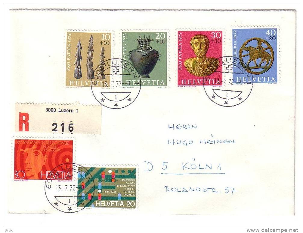 SUISSE - RECOMMANDE Pour L´Allemagne 13/07/1972 LUZERN - Yvert 896,897,901,902,903 & 904 - Covers & Documents