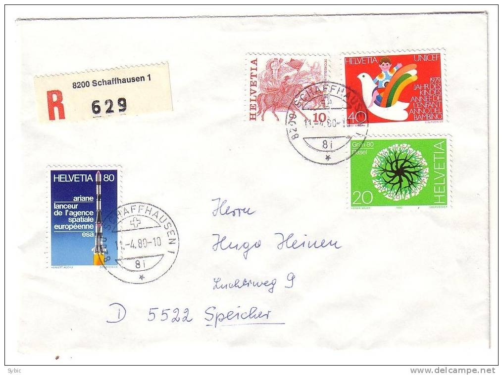 SUISSE - RECOMMANDE Pour L´Allemagne 11/04/1980 SCHAFFHAUSEN - Yvert 1034,1093,1095 & 1100 - Covers & Documents