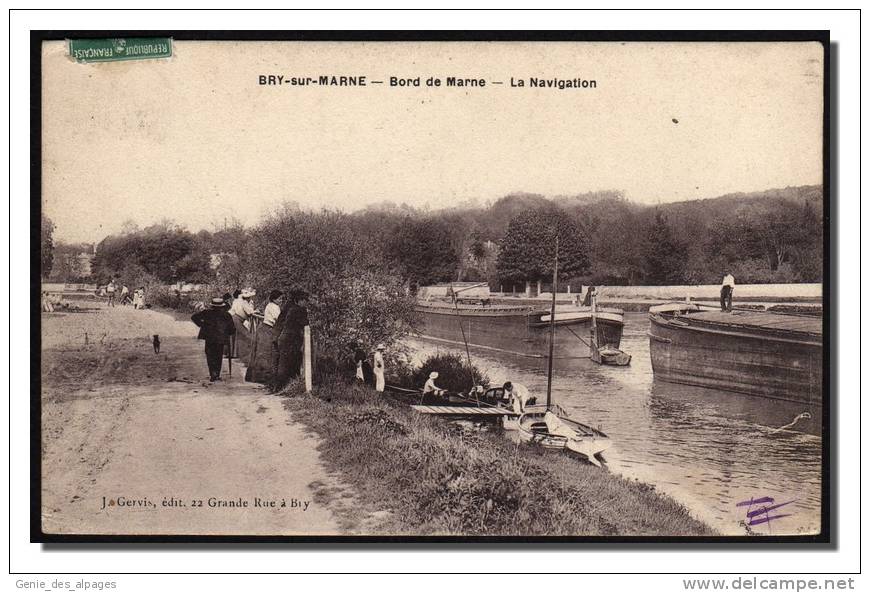 94 BRY Sur MARNE, Bord De Marne - La Navigation, Animée, Péniches, Ed J.Gervis, Voyagé, B état - Bry Sur Marne