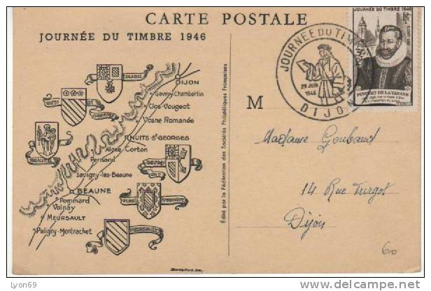 CARTE MAXIMUM JOURNEE DU TIMBRE  1946 DIJON - 1940-1949