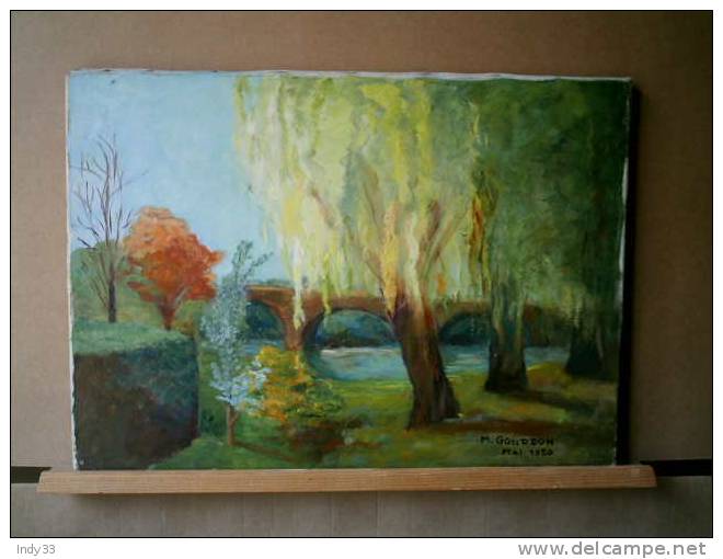 - PAYSAGE AVEC PONT ET RIVIERE . HUILE SUR TOILE SIGNEE ET DATEE - Olii