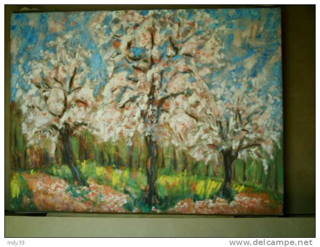 - ARBRES FRUITIERS EN FLEURS . HUILE SUR TOILE SIGNEE - Oils