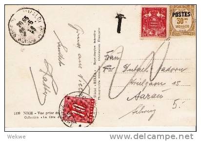 PM033/ AK Nice, Mit Monacco-Marken, Nachporto Schweiz 1938 - Lettres & Documents