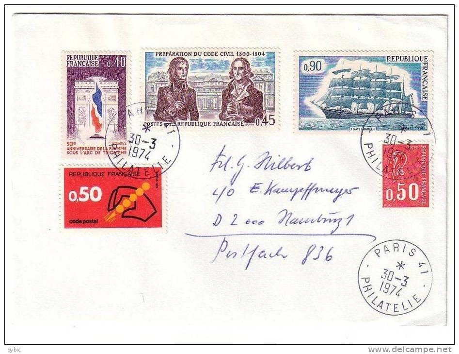 FRANCE - Lettre Pour L´Allemagne  30/03/1974 - PARIS - Dallay 1700,1757,1805,1810,1813Cote 9,3 € - Brieven En Documenten