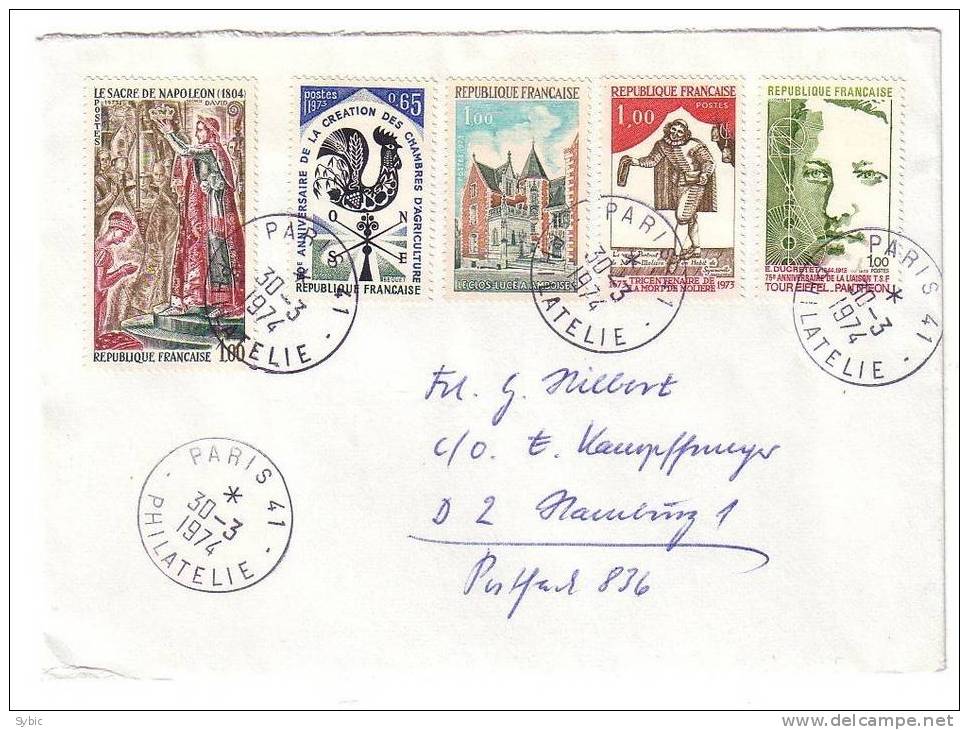 FRANCE - Lettre Pour L´Allemagne  30/03/1974 - PARIS - Dallay 1802,1807,1808,1812,1814 Cote 10,5 € - Briefe U. Dokumente