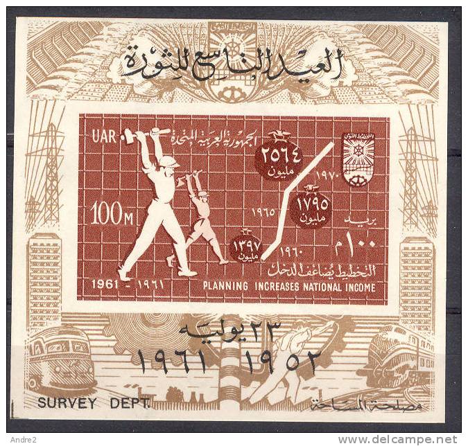 Egypt 1961 9th Anniv Of Revolution And Five Year Plan. Inscr “1961”.Miniature Sheet 100m - Other & Unclassified