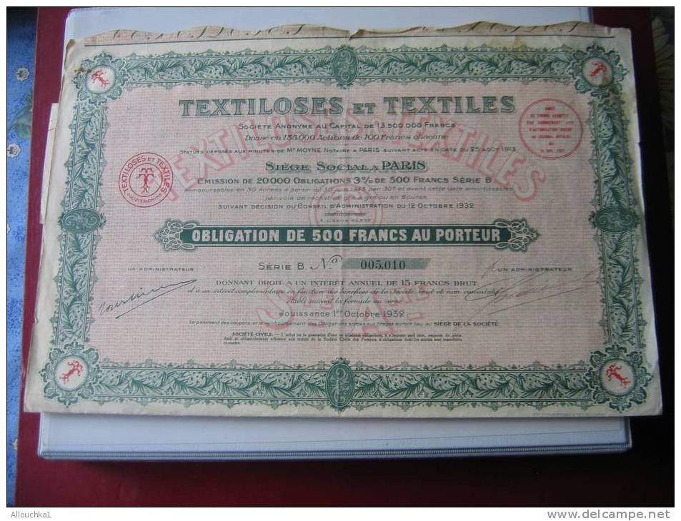 ACTION & TITRES / TEXTILOSES & TEXTILES   / 1932  PARIS/   SCRIPOPHILIE - Textiel