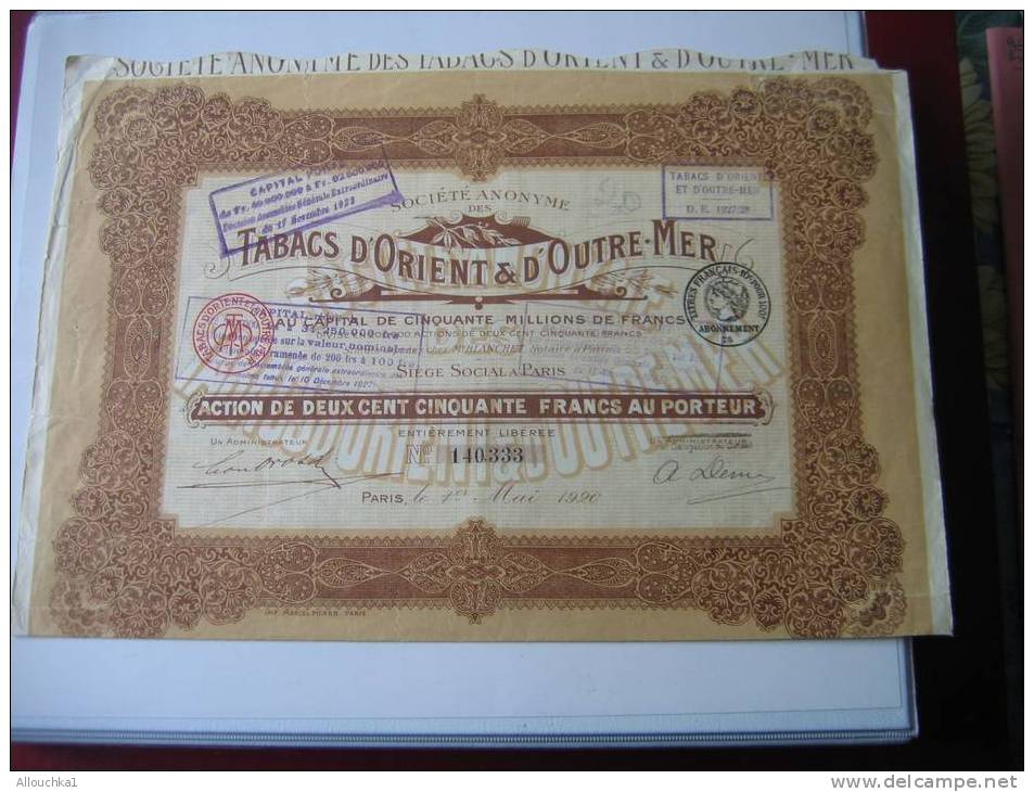 ACTION & TITRES: SOCIETE A. TABACS D'ORIENT & D'OUTRE MER /1927/28/ SCRIPOPHILIE - Industry