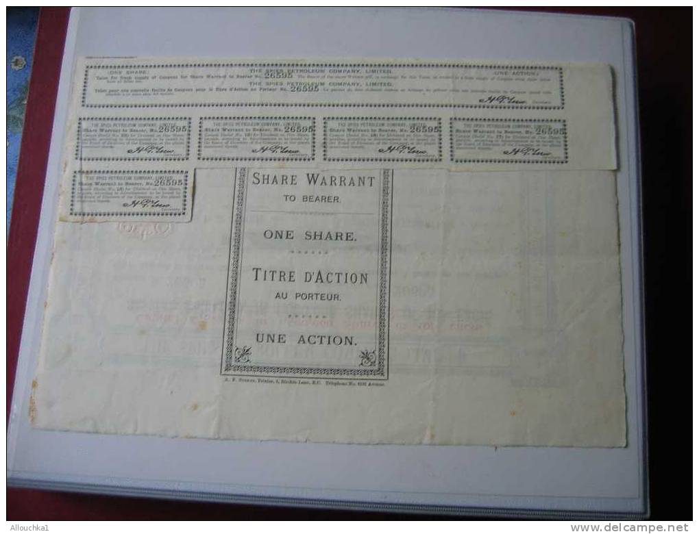 ACTION & TITRES: SOCIETE THE SPIES PETROLEUM COMPANY LIMITED / PETROLE /1911 LONDON / LONDRES / SCRIPOPHILIE - Oil