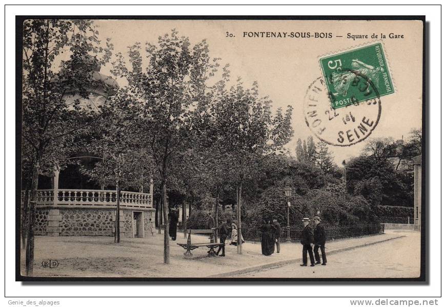 94 FONTENAY Sous BOIS, Square De La Gare, Animée, Ed ELD -30- , Voyagé En 1911 - Fontenay Sous Bois