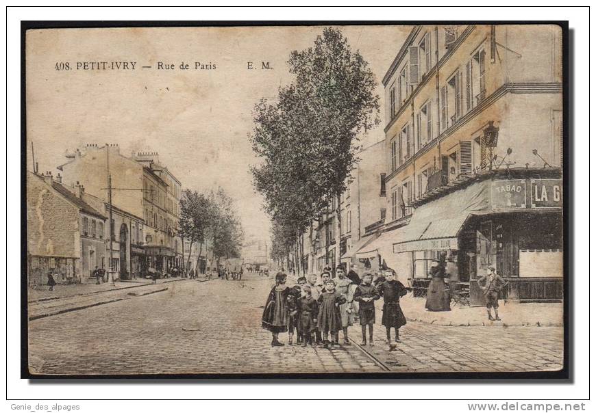 94 IVRY Sur SEINE, Rue De Paris, Animée, Enfants, Tabac, Ed EM -408- Dos Gratté Et Taché - Ivry Sur Seine