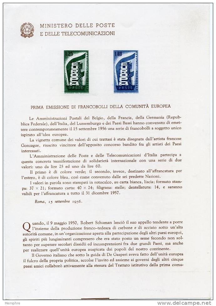 Bulletin Philatélique De La Poste Italienne N° 23 Annonçant Les Timbres Europa 1956 Texte Italien Et Français - 1956