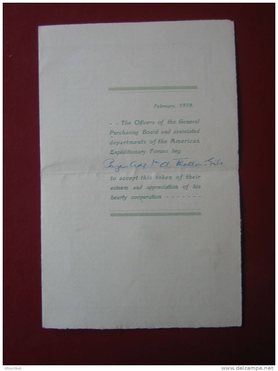 02/1919 THE OFFICERS OF THE GENERAL PURCHASING BOARD DEPT OF THE AMERICAN EXPEDITIONNARY FORCES BEG TO ACCEPT THIS TOKEN - Documents