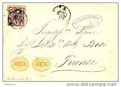 IKI091 /  ITALIEN - Rome-Firenze 1856 Nachporto-Paar Nr.1+5 Baj. (Brief, Cover, Letter, Lettre) - Kirchenstaaten