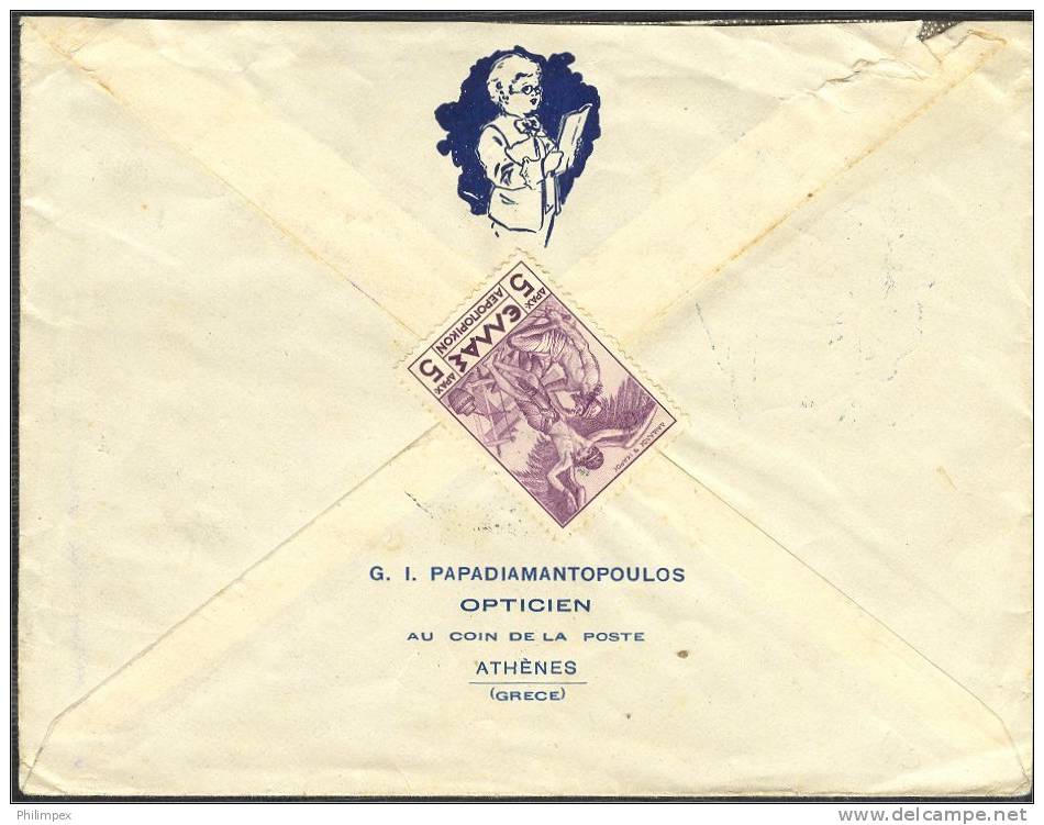 GREECE, AIRPOST COVER 1939 TO VIENNA, ILLUSTRATED "GLASSES" TOPIC - Brieven En Documenten