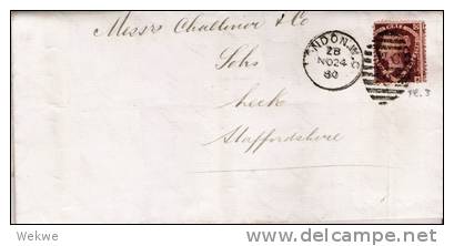 GBV096/ Victoria 3 Half Pence, Platte 3, 1880, London - Storia Postale