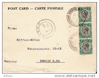 Tan006/ Mandatmarken 3-er Streifen, Stempel Iringa 1934 Nach Berlin (Brief, Cover, Letter, Lettre) - Tanganyika (...-1932)