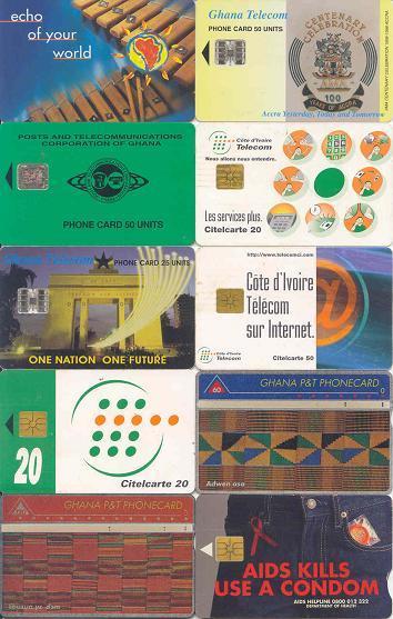 10 Telecartes Zuid Africa Cote Ivore Ghana (J) Africa Du Sud - Afrique Du Sud