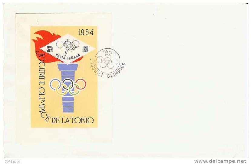 Jeux Olympiques 1964  Romania  FDC   Football, Athlétisme, Canoe, Escrime, Volley Sur 4 Lettres - Ete 1964: Tokyo