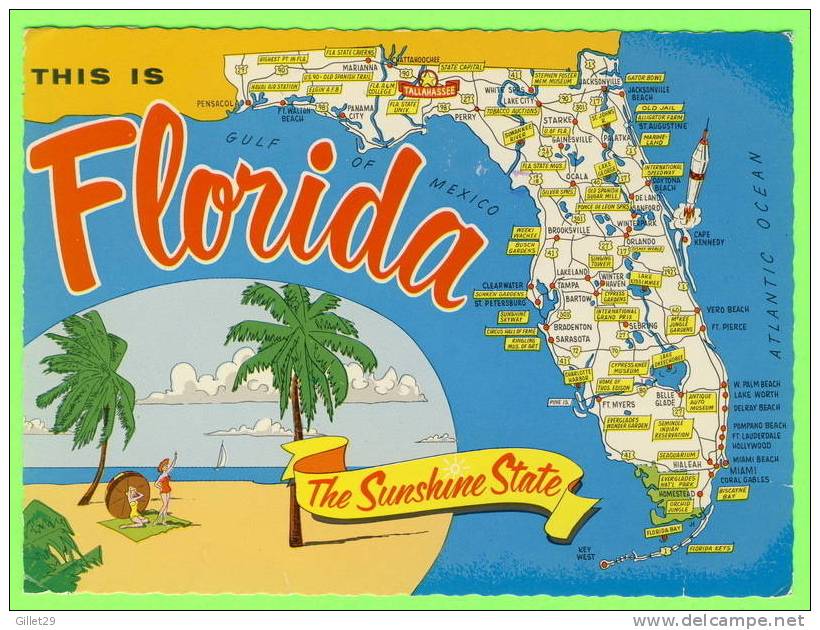 MAP - FLORIDA - THE SUNSHINE STATE - CARD TRAVEL IN 1980 - - Cartes Géographiques