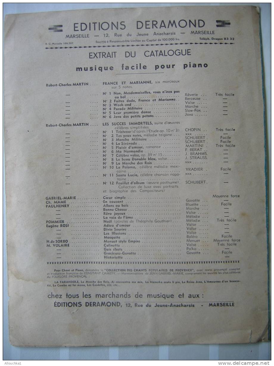 PARTITION MUSIQUE:"LES YEUX NOIRS  " PR PIANO DE ROBERT CHARLES MARTIN :EDITION DERAMOND - Keyboard Instruments