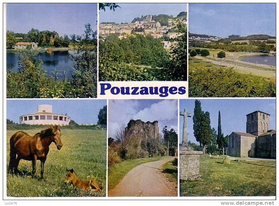POUZAUGES -  Vue Générale - Puy Crapaud - Eglise Romane De Pouzauges Le Vieux, Donjon Du Vx Château, Plage Du Lac....... - Pouzauges