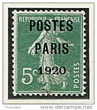 France (*) -  Préo N° 24 - 5c Vert  " POSTES PARIS 1920"  Signé . - 1893-1947