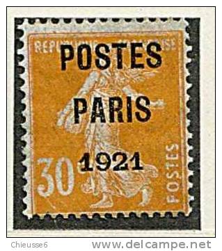 France (*) -  Préo N° 29 - 30c Orange  " POSTES PARIS 1921" - 1893-1947