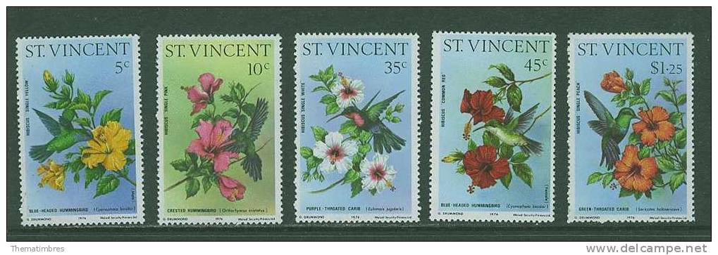 5S0126 Colibri Hibiscus 444 à 448 Saint Vincent 1976 Neuf ** - St.Vincent (1979-...)