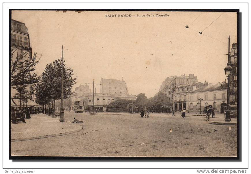 94 SAINT MANDE, Place De La Tourelle, Tramway, Café La Tourelle Et Les Sports, Dos 1900, Pub Cordonnerie Ledru-Rollin - Saint Mande