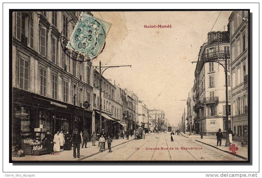94 SAINT MANDE, Grande Rue De La République, Animée, Ed CCCC -19- Coll.Fleury,  Voyagé En 1906, Petit Pli Sup D - Saint Mande