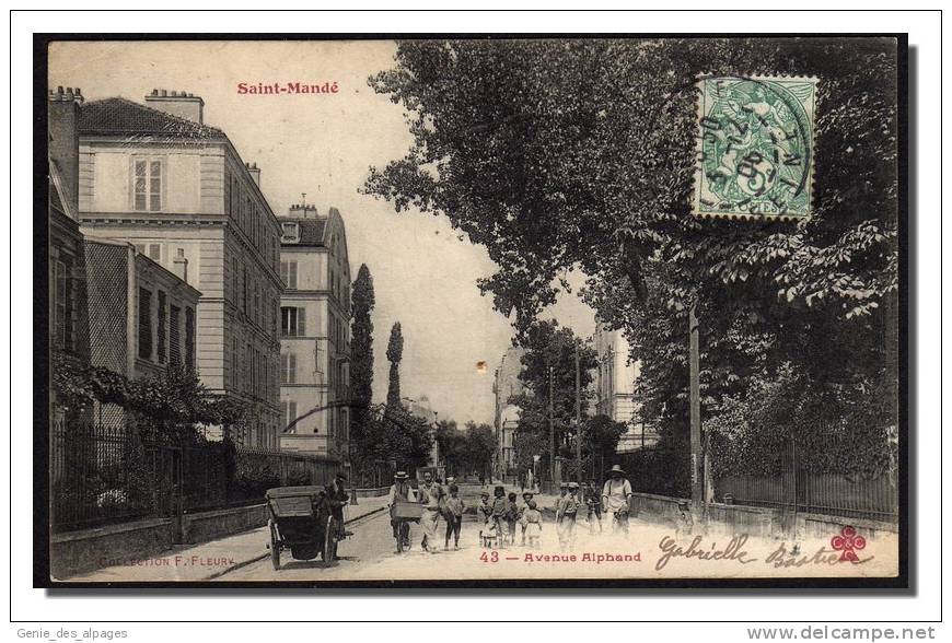 94 SAINT MANDE, Avenue Alphand, Animée, Ed CCCC -43- Coll Fleury, Voyagé En 1906, Pli Oblique Côté Gauche - Saint Mande