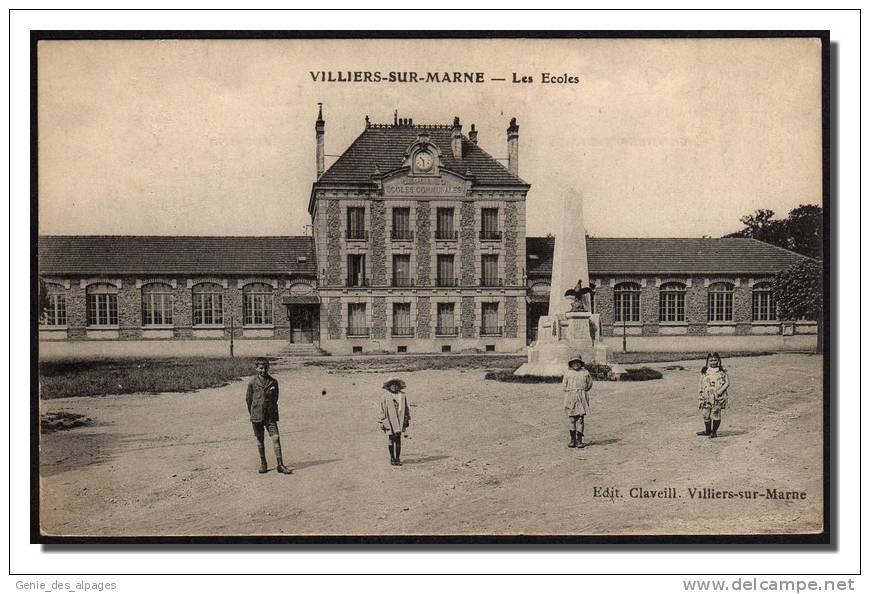 94  VILLIERS Sur MARNE, Les Ecoles, Monument, Animée, Enfants, Ed Claveil, Dos Vierge - Villiers Sur Marne