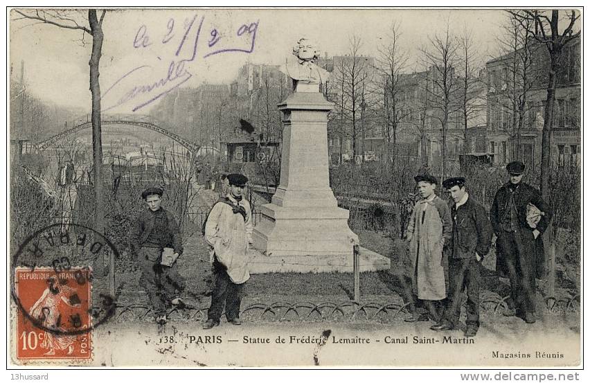 Carte Postale Ancienne Paris - Statue De Frédéric Lemaitre - Canal Saint Martin - Acteur Théâtre, Le Havre - Arrondissement: 10