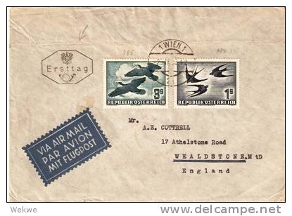 ARII135 /- ÖSTERREICH -  Kormorane/Rauchschwalben, FDC 1953 Nach England - Briefe U. Dokumente