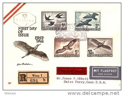 ARII220 /- ÖSTERREICH -  Flugserie Vögel 29.9.53 FDC,Vogelstempel Nach USA - Briefe U. Dokumente