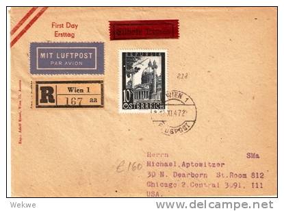 ARII221 - ÖSTERREICH - / Luftpostmarke 10 Sh.1947 FDC Einzelfrankatur USA - Briefe U. Dokumente