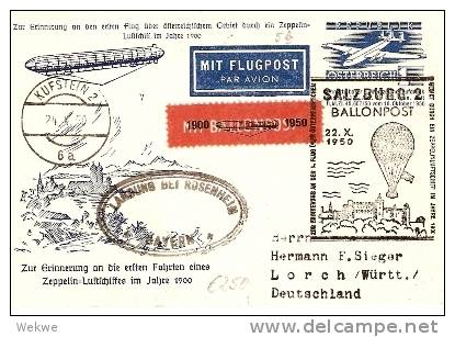 ARII228 /- ÖSTERREICH -  Ballonpost Salzburg,Landung Rosenheim 24.10.50 - Briefe U. Dokumente