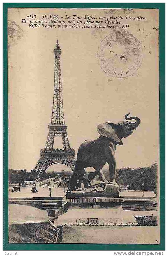 FRANCE - VF 1924 PARIS  CPA - ÉLÉPHANT And TOUR EIFFEL - Sent  To BUENOS AIRES - MERSON STAMP Yvert # 143 - Storia Postale