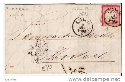 Brs115/ Lahr 1872, Badische Nachverwendung Auf 3 Kr. Mi. 9 - Briefe U. Dokumente