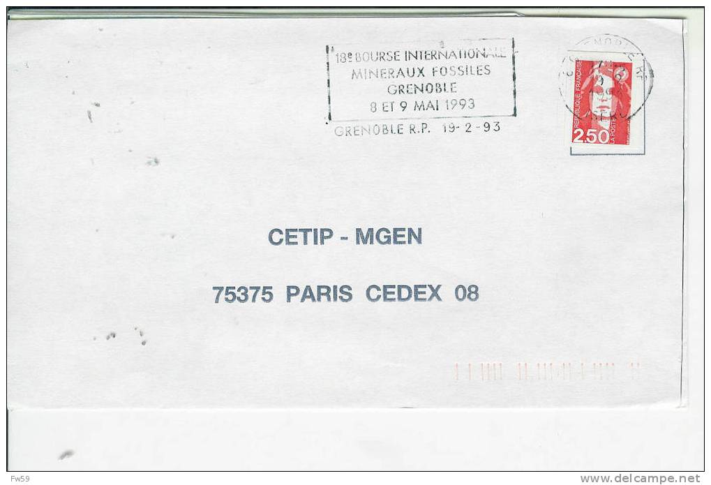 MINERAUX OBLITERATIONS TEMPORAIRE FRANCE 1993 GRENOBLE BOURSE INTERNATIONALE AUX MINERAUX - Fossielen