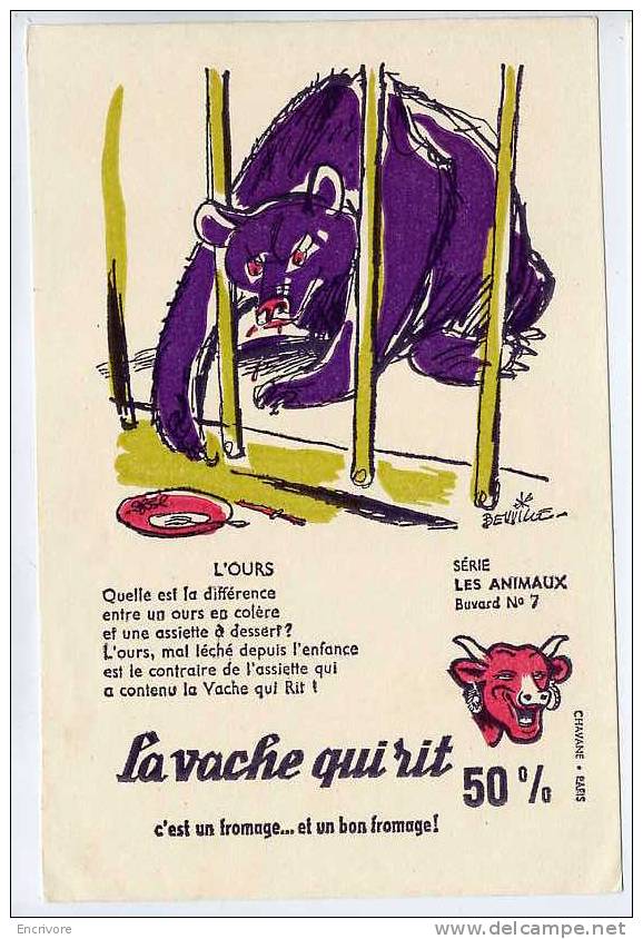 Buvard VACHE QUI RIT 50% Série Animaux L OURS N°7 -dessin De BEUVILLE - Dairy