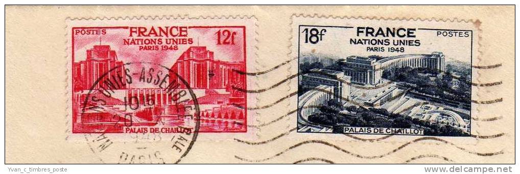 FRANCE FRAGMENT N° 818 / 819 NATIONS UNIES PALAIS DE CHAILLOT PARIS 20 / 10 / 1948 - Covers & Documents