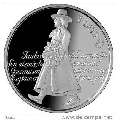 Latvia 2008 - 1 Lats  Silver Coin - SONG FESTIVAL - National Costume - PROOF - Lettonie