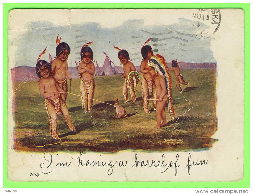 JEUNES INDIENS ATTRAPANT UN LAPIN AU LASSO - H.H. TAMMEN - CIRCULÉE EN 1914 - - Native Americans